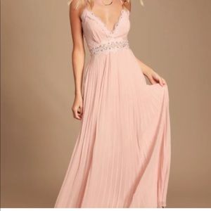 Brand Ne Lulus Blush Pink Lace-Trim Maxi Dress Size L